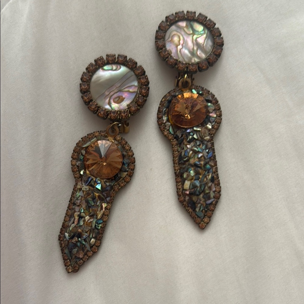 Vintage Michele Sugar clip-on Brown Artisanal Earrings with Textured Metalwork